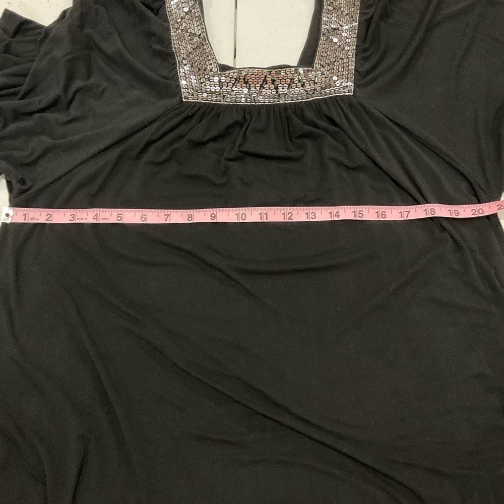 Forever 21 Flowy Blouse Square Sequin Neckline Flutter Sleeves Black Women’s Med - Picture 8 of 11
